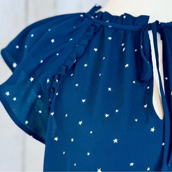 ✨ LOFT | Navy Star Print Blouse – Size Small ✨ - Picture 3 of 12